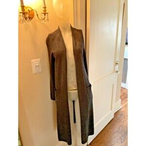 Tahari Pure Lux Genuine Cashmere Duster Cardigan Charcoal Grey Women's S Open